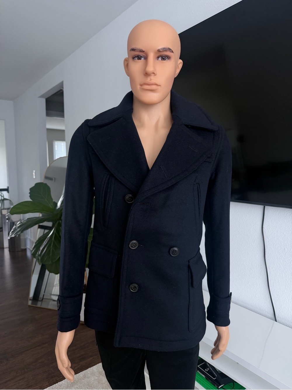 BURBERRY Brit Brantford Men’s Navy Wool Peacoat Jacket XS Made in England NWT